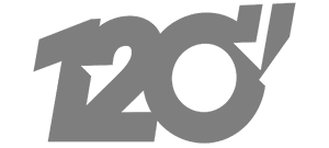 Logo gris affichant les caractères 120' dans une police grasse et stylisée, le 1 étant découpé en étoile et l'apostrophe étant inclinée au-dessus du 0.