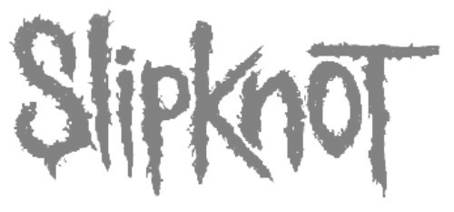 Logo textuel du mot Slipknot dans une police de caractères déchiquetée avec des bords irréguliers et hérissés, affiché en gris sur un fond clair.